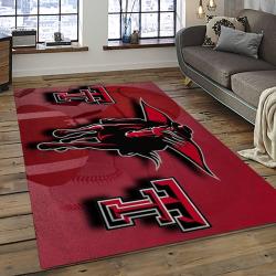 ncaa texas tech red raiders sport basketball and foolball team logo rectangle area rug dark room ttrr38