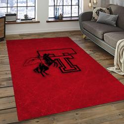 ncaa texas tech red raiders sport basketball and foolball team logo rectangle area rug dark room ttrr44