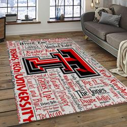 ncaa texas tech red raiders sport basketball and foolball team logo rectangle area rug dark room ttrr48