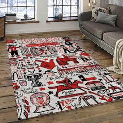 ncaa texas tech red raiders sport basketball and foolball team logo rectangle area rug dark room ttrr51