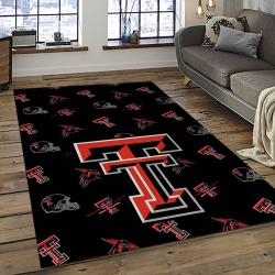 ncaa texas tech red raiders sport basketball and foolball team logo rectangle area rug dark room ttrr52