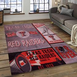 ncaa texas tech red raiders sport basketball and foolball team logo rectangle area rug dark room ttrr56