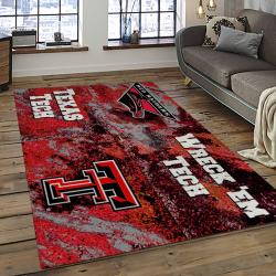ncaa texas tech red raiders sport basketball and foolball team logo rectangle area rug dark room ttrr67