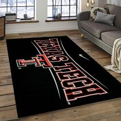 ncaa texas tech red raiders sport basketball and foolball team logo rectangle area rug dark room ttrr69