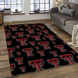 ncaa texas tech red raiders sport basketball and foolball team logo rectangle area rug dark room ttrr70