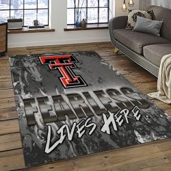 ncaa texas tech red raiders sport basketball and foolball team logo rectangle area rug dark room ttrr79