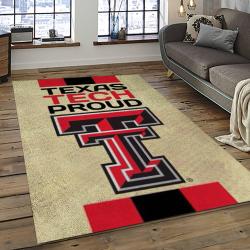 ncaa texas tech red raiders sport basketball and foolball team logo rectangle area rug dark room ttrr80