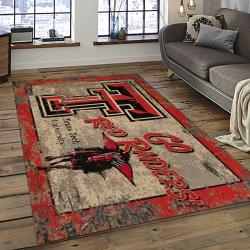 ncaa texas tech red raiders sport basketball and foolball team logo rectangle area rug dark room ttrr82