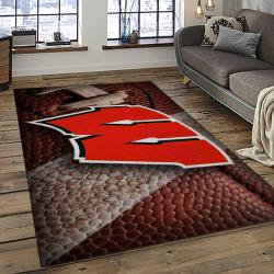 ncaa wisconsin badgers college sport basketball and foolball team logo rectangle area rug dark room wb02