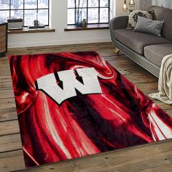 ncaa wisconsin badgers college sport basketball and foolball team logo rectangle area rug dark room wb04