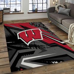 ncaa wisconsin badgers college sport basketball and foolball team logo rectangle area rug dark room wb05