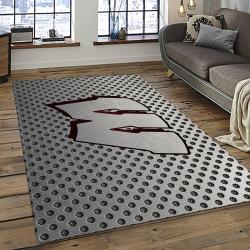 ncaa wisconsin badgers college sport basketball and foolball team logo rectangle area rug dark room wb11