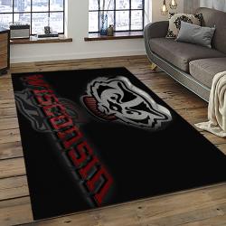 ncaa wisconsin badgers college sport basketball and foolball team logo rectangle area rug dark room wb13