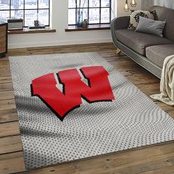 ncaa wisconsin badgers college sport basketball and foolball team logo rectangle area rug dark room wb15