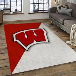 ncaa wisconsin badgers college sport basketball and foolball team logo rectangle area rug dark room wb16
