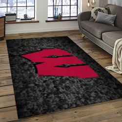 ncaa wisconsin badgers college sport basketball and foolball team logo rectangle area rug dark room wb18