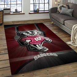 ncaa wisconsin badgers college sport basketball and foolball team logo rectangle area rug dark room wb26