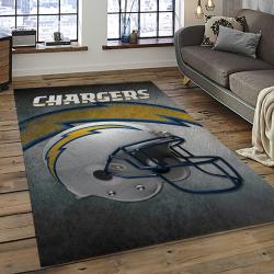 nfl los angeles chargers football team logo rectangle area rug dark room lac34
