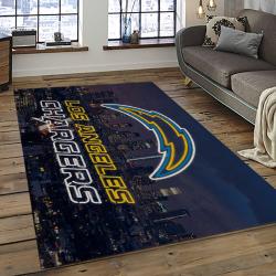 nfl los angeles chargers football team logo rectangle area rug dark room lac43