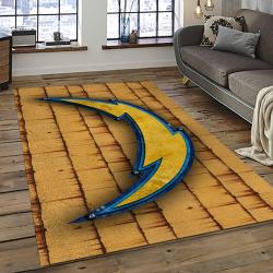 nfl los angeles chargers football team logo rectangle area rug dark room lac58
