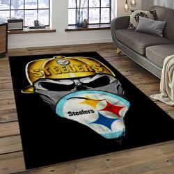 nfl pittsburgh steelers football team logo rectangle area rug dark room ptts03
