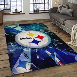 nfl pittsburgh steelers football team logo rectangle area rug dark room ptts04