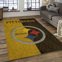 nfl pittsburgh steelers football team logo rectangle area rug dark room ptts07
