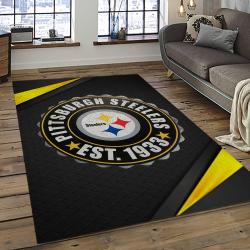 nfl pittsburgh steelers football team logo rectangle area rug dark room ptts10