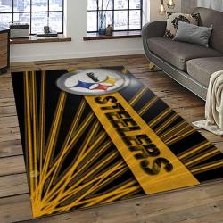 nfl pittsburgh steelers football team logo rectangle area rug dark room ptts12