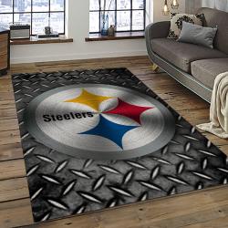 nfl pittsburgh steelers football team logo rectangle area rug dark room ptts13