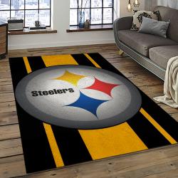 nfl pittsburgh steelers football team logo rectangle area rug dark room ptts14