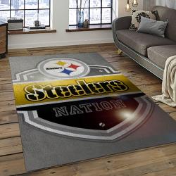 nfl pittsburgh steelers football team logo rectangle area rug dark room ptts15