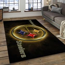 nfl pittsburgh steelers football team logo rectangle area rug dark room ptts16