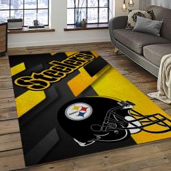 nfl pittsburgh steelers football team logo rectangle area rug dark room ptts18