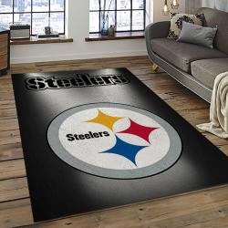 nfl pittsburgh steelers football team logo rectangle area rug dark room ptts20
