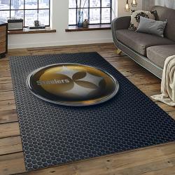 nfl pittsburgh steelers football team logo rectangle area rug dark room ptts21