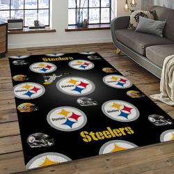 nfl pittsburgh steelers football team logo rectangle area rug dark room ptts26
