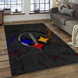 nfl pittsburgh steelers football team logo rectangle area rug dark room ptts28