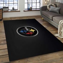 nfl pittsburgh steelers football team logo rectangle area rug dark room ptts29