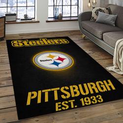 nfl pittsburgh steelers football team logo rectangle area rug dark room ptts30
