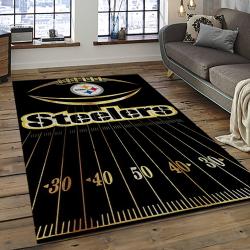 nfl pittsburgh steelers football team logo rectangle area rug dark room ptts31
