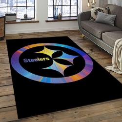 nfl pittsburgh steelers football team logo rectangle area rug dark room ptts32