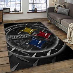 nfl pittsburgh steelers football team logo rectangle area rug dark room ptts35