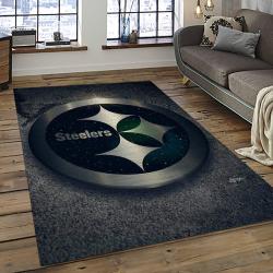 nfl pittsburgh steelers football team logo rectangle area rug dark room ptts37