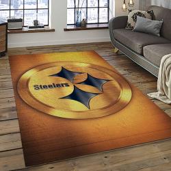 nfl pittsburgh steelers football team logo rectangle area rug dark room ptts39