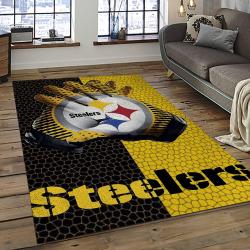 nfl pittsburgh steelers football team logo rectangle area rug dark room ptts40