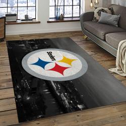 nfl pittsburgh steelers football team logo rectangle area rug dark room ptts41