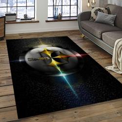 nfl pittsburgh steelers football team logo rectangle area rug dark room ptts43