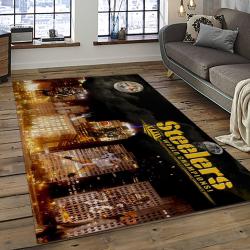 nfl pittsburgh steelers football team logo rectangle area rug dark room ptts44