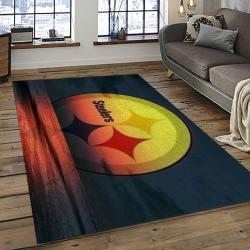 nfl pittsburgh steelers football team logo rectangle area rug dark room ptts45